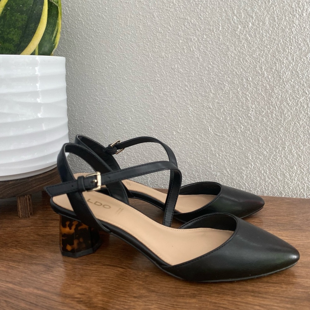 Aldo Black Sculptural Heel Slingback Pumps